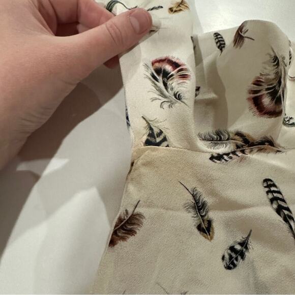 The‎ Kooples 100% Silk Cream Multicolor Boho Feather Print Button Down Top Sz S - Picture 9 of 12